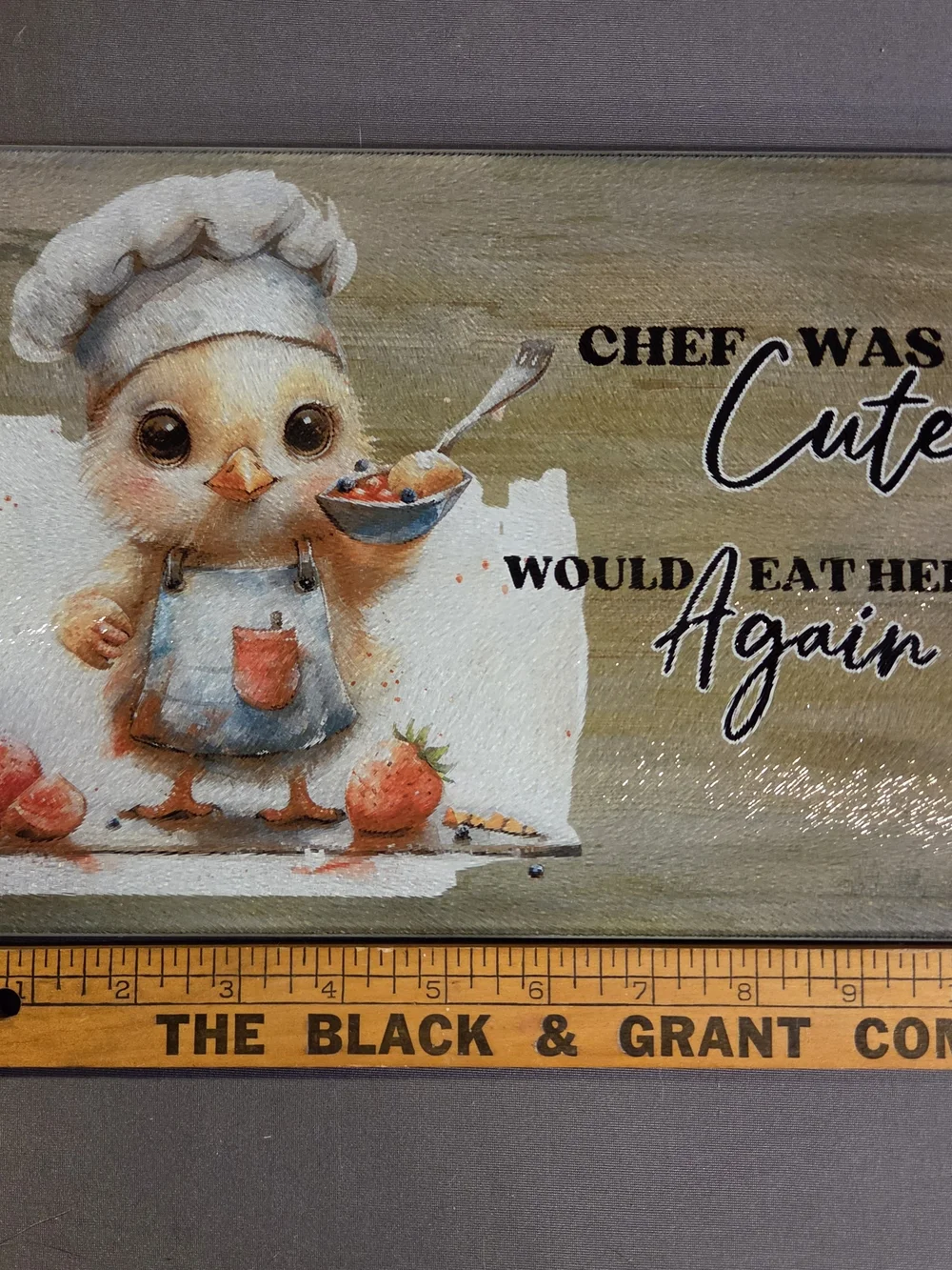 Cute Chick Chef Glass Cutting Board Funny Kitchen Decor 8x11